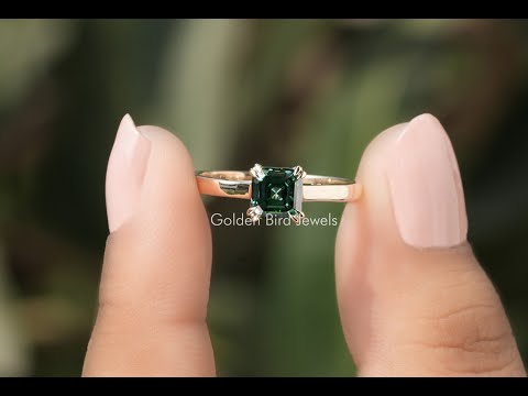 [YouTube Video Of Green Asscher Cut Moissanite Solitaire Engagement Ring]-[Golden Bird Jewels]