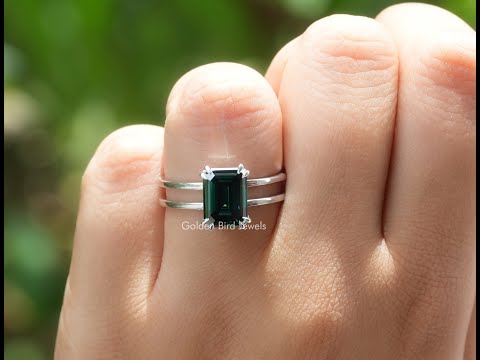 [YouTube Video Of Emerald Moissanite Solitaire White Gold Ring]-[Golden Bird Jewels]