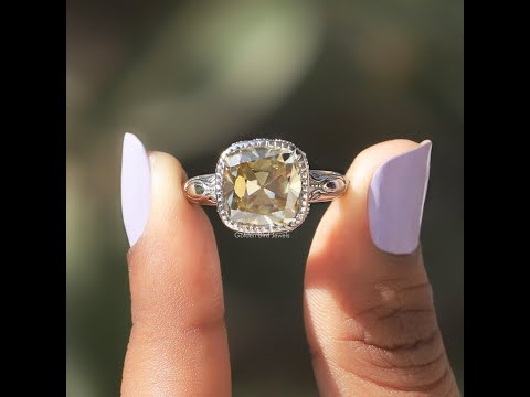 [YouTube Video Of Old Mine Cushion Cut Moissanite Engagement Ring]-[Golden Bird Jewels]