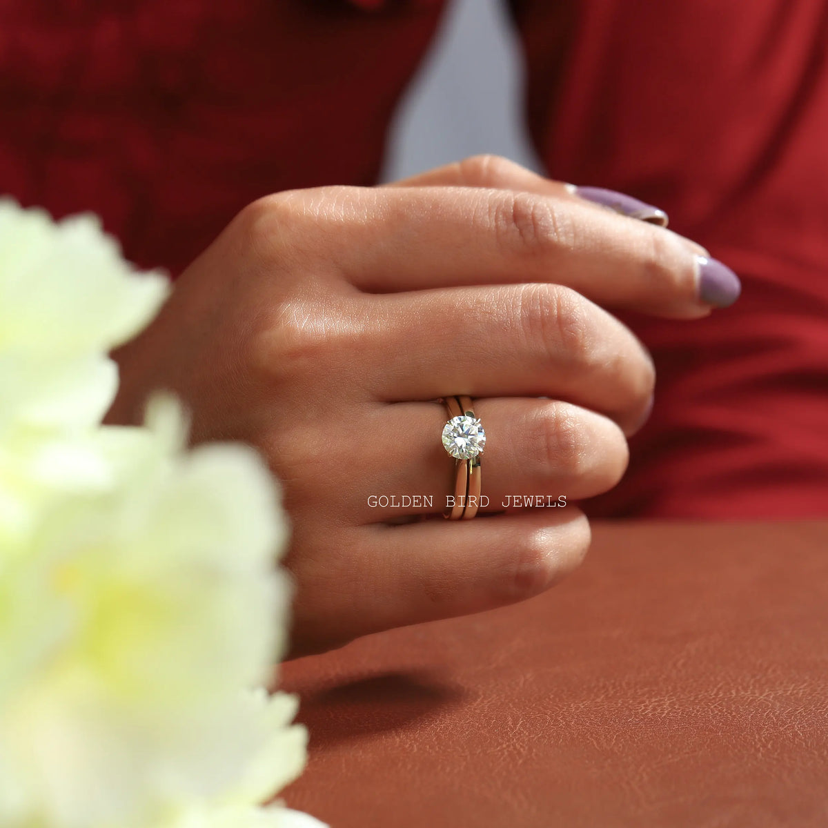 Round Cut Moissanite Engagement Ring In Finger
