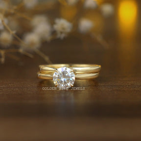 1 Carat Round Cut Solitaire Moissanite Bridal Wedding Ring Set In 18k Yellow Gold