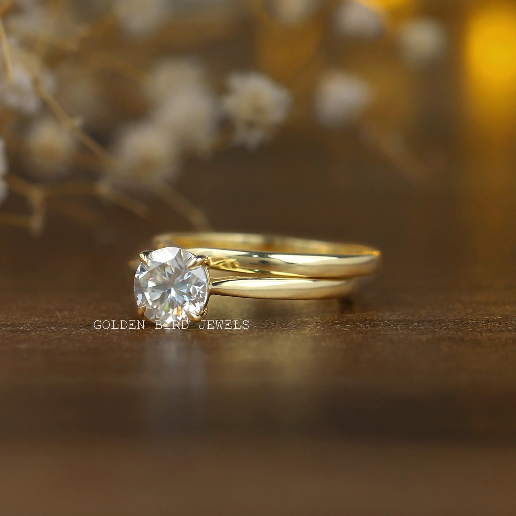 Yellow Gold Moissanite Wedding Ring Set Made With Round Cut Moissanite 