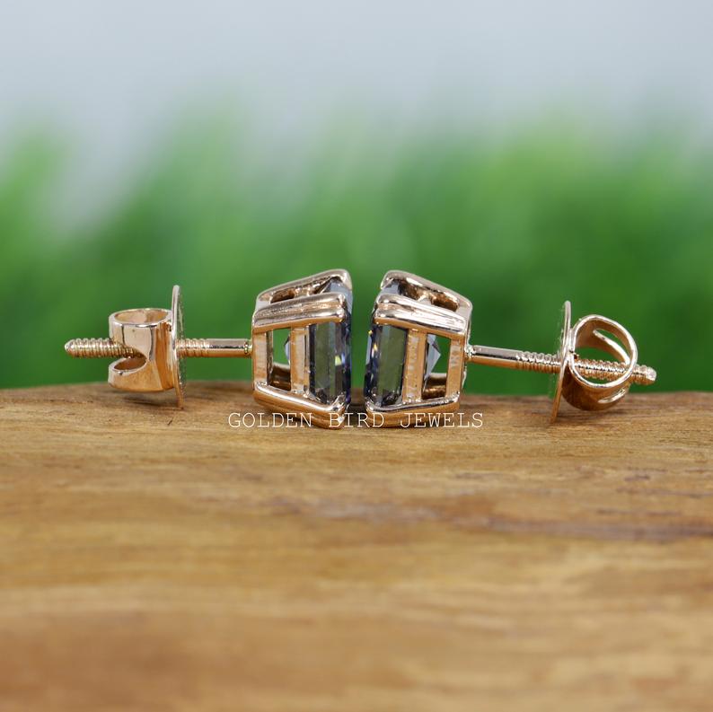 Gray Asscher Cut Moissanite Stud Earring