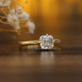 [Asscher Cut Moissanite Engagement Ring Crafted With Yellow Gold]-[Golden Bird Jewels] 