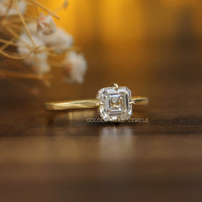 [Asscher Cut Moissanite Engagement Ring Crafted With Yellow Gold]-[Golden Bird Jewels] 