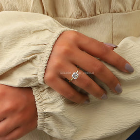 [Asscher Cut Moissanite Engagement Ring With VVS Clarity]-[Golden Bird Jewels] 