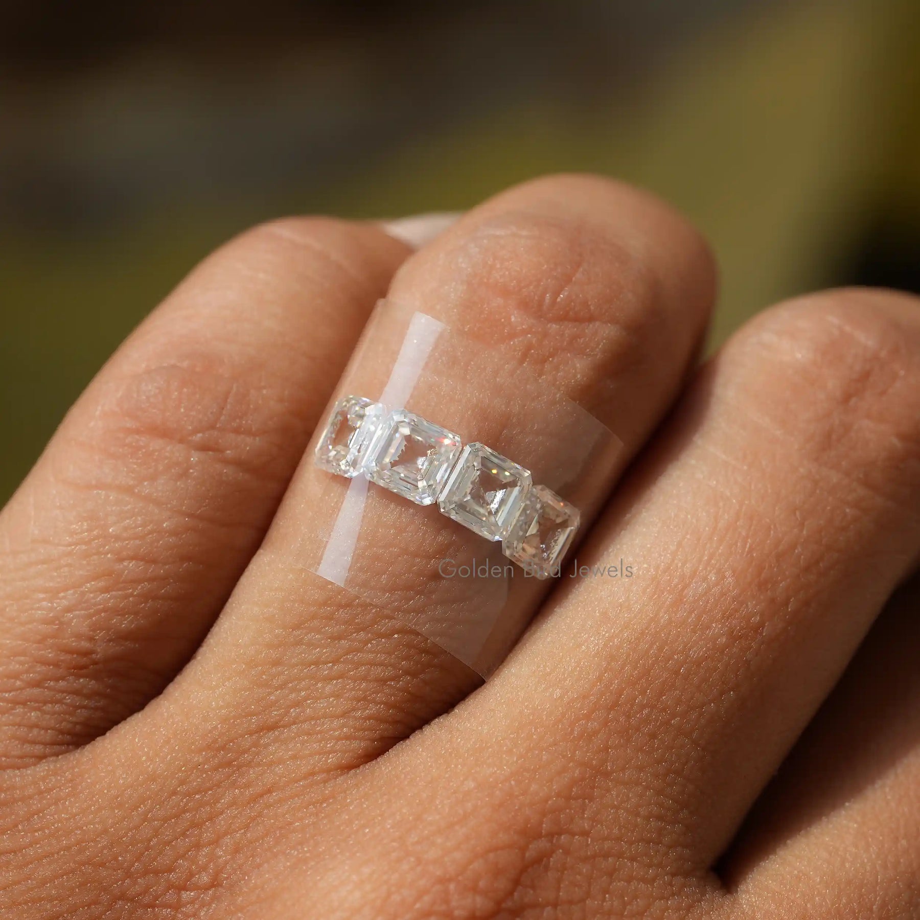In Finger View Of Asscher Cut Moissanite Diamond