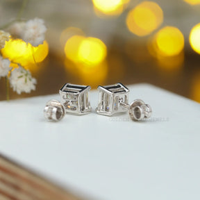 Asscher Cut Moissanite White Gold Stud Earrings