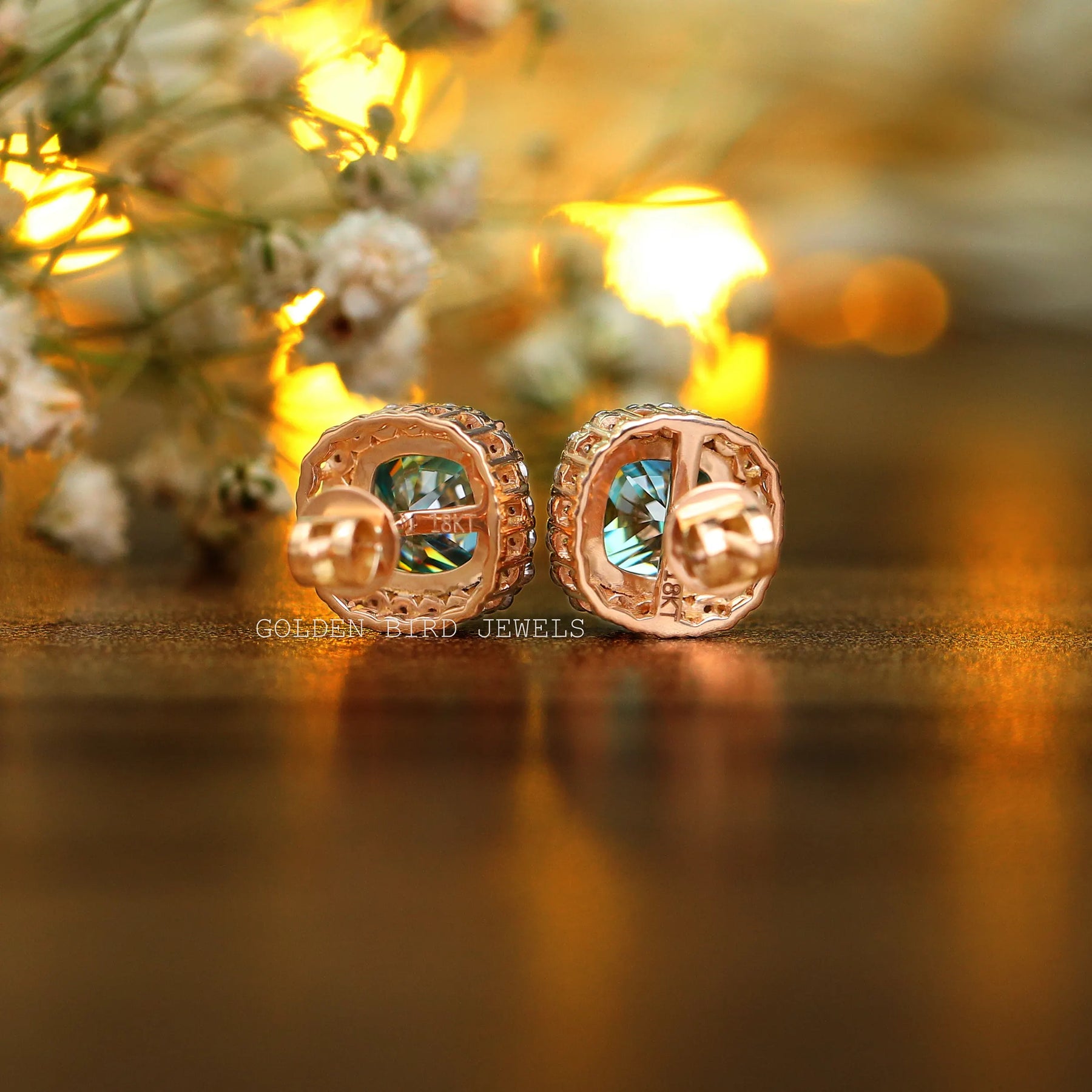 [Moissanite Cushion Cut Halo Stud Earrings With VVS Clarity Moissanite]-[Golden Bird Jewels]