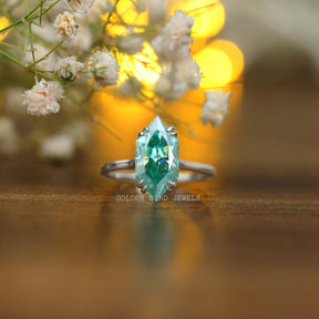 [Dutch Blue Marquise Cut Solitaire Moissanite Engagement Ring]-[Golden Bird Jewels]