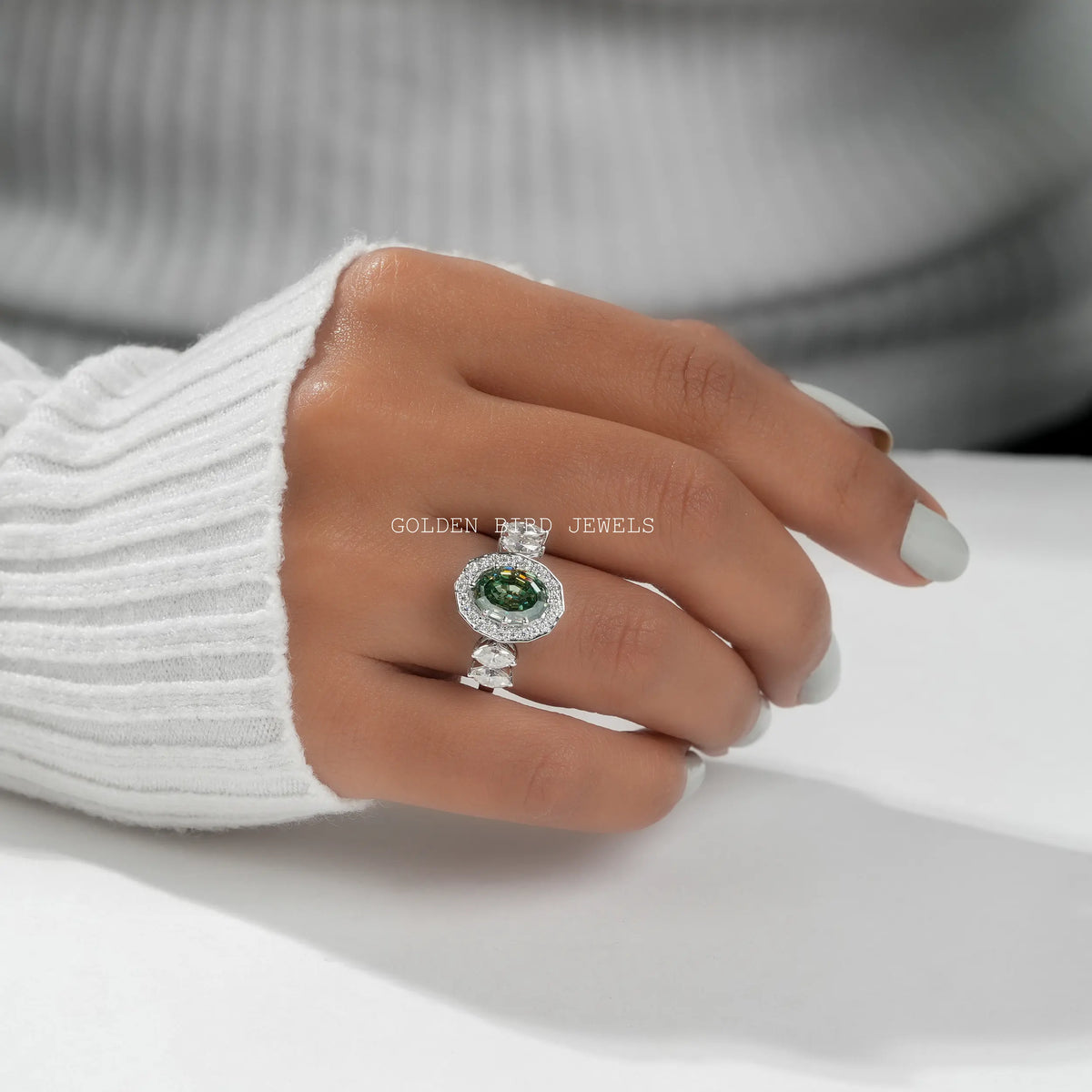 [Oval Cut Moissanite Proposal Ring Made Of White Gold]-[Golden Bird Jewels]