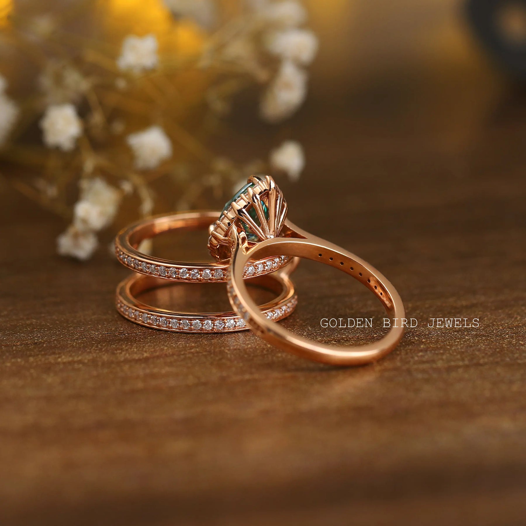 [Pear Cut Moissanite Bridal Ring Set]-[Golden Bird Jewels]