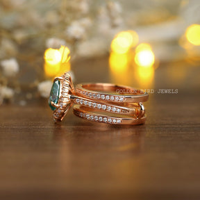 [Moissanite Blue Pear Cut Bridal Wedding Ring Set]-[Golden Bird Jewels]