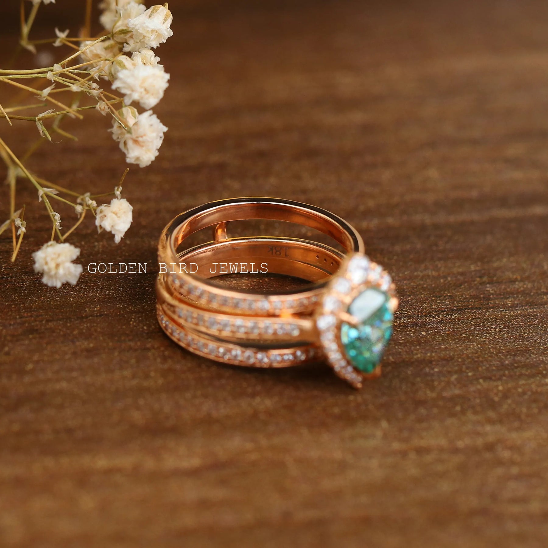 [Pear Cut Moissanite Bridal Ring Set]-[Golden Bird Jewels]