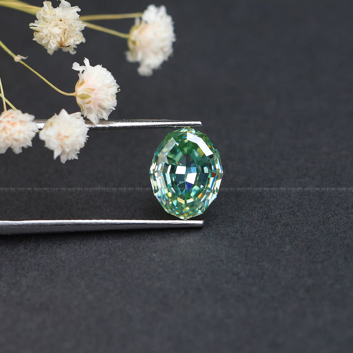 Blue Step Cut Oval Loose Moissanite