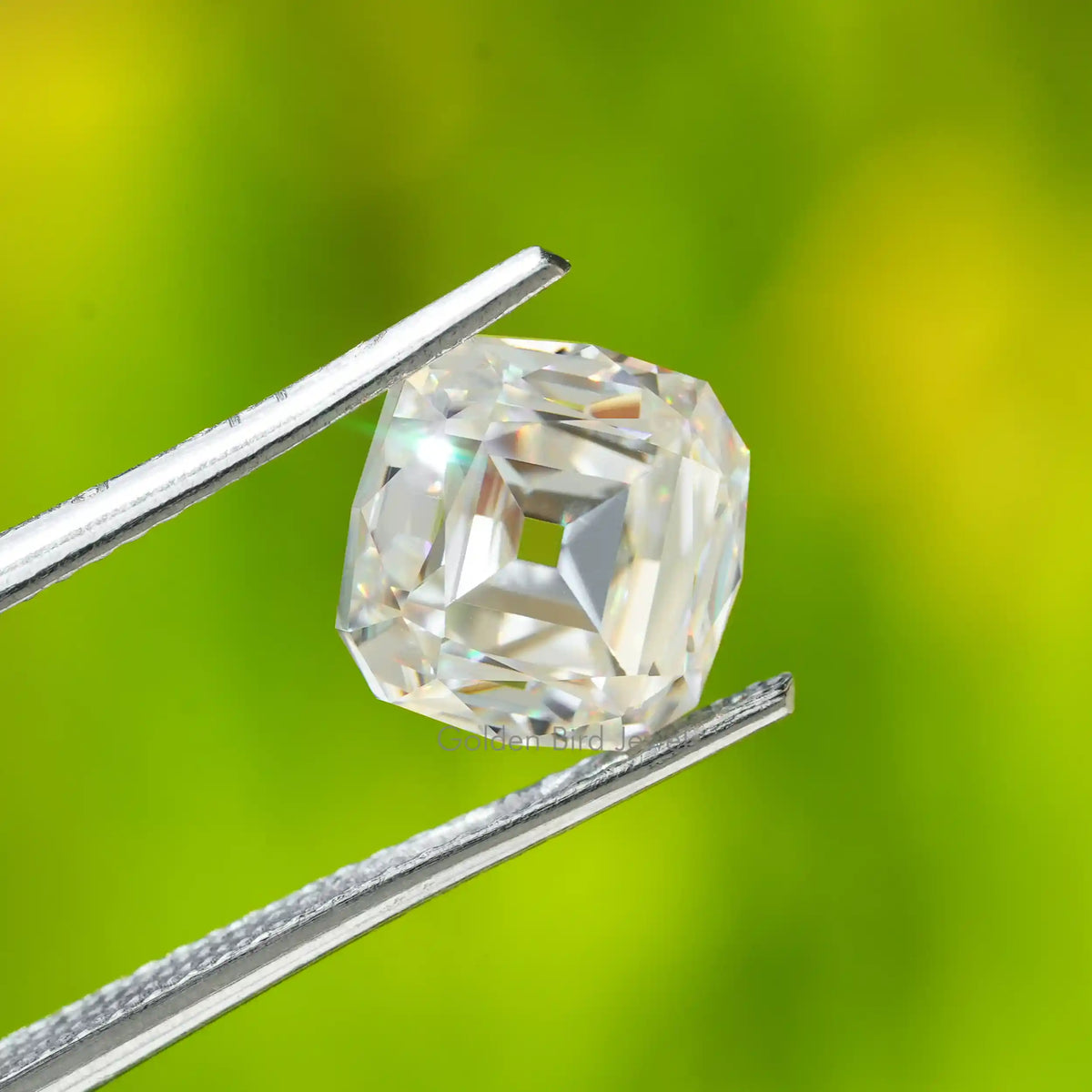Tweezer view of Moissanite Mazarin Shaped Loose Stone