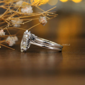 Colorless Dutch Marquise Hidden Halo Black Trillion Moissanite Ring