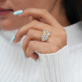 [Multi-Stone Vintage Style Moissanite Engagement Ring]-[Golden Bird Jewels]