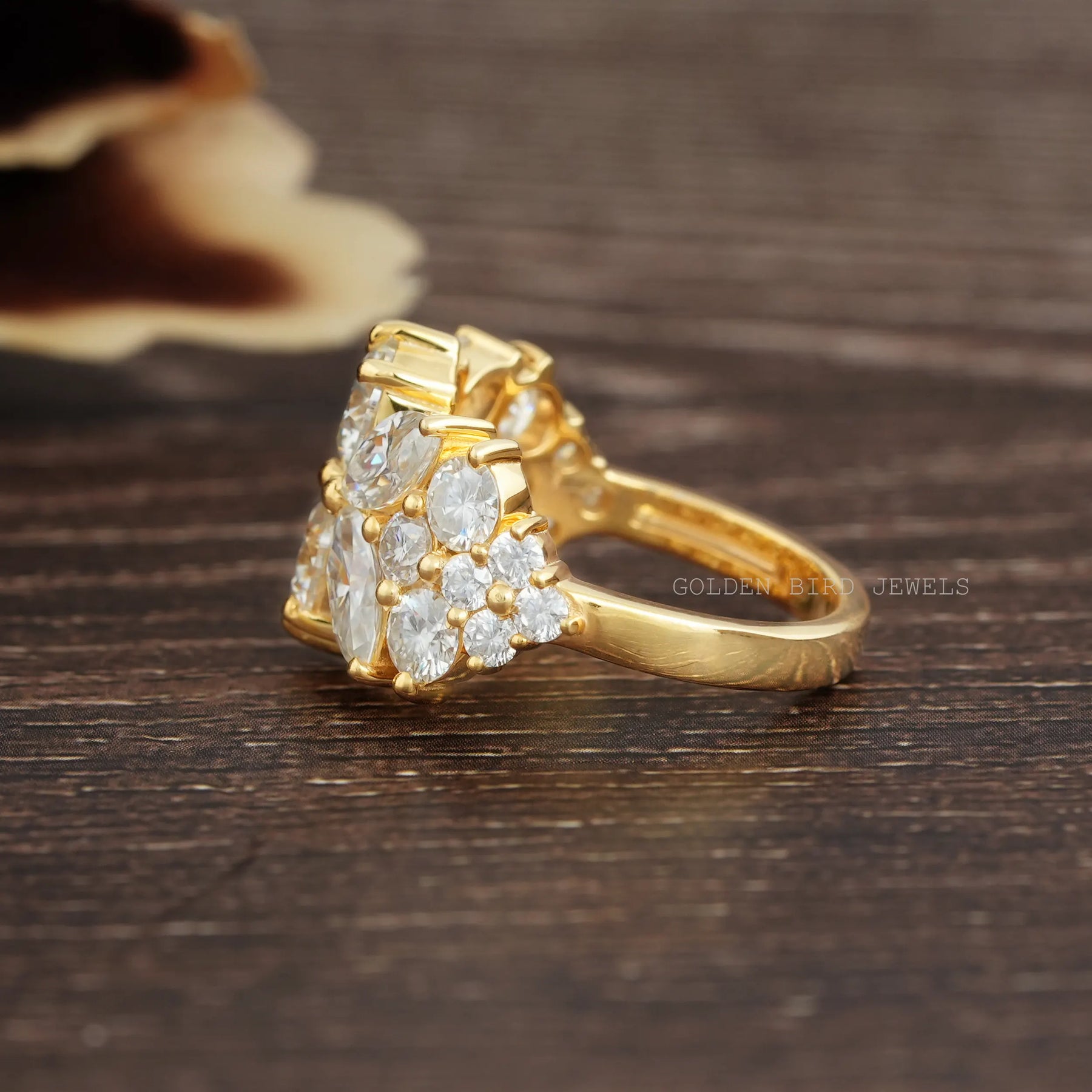 [Moissanite Vintage Style Engagement Ring Made Of Round & Marquise Cut Stones]-[Golden Bird Jewels]