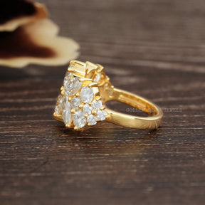 [Moissanite Vintage Style Engagement Ring Made Of Round & Marquise Cut Stones]-[Golden Bird Jewels]