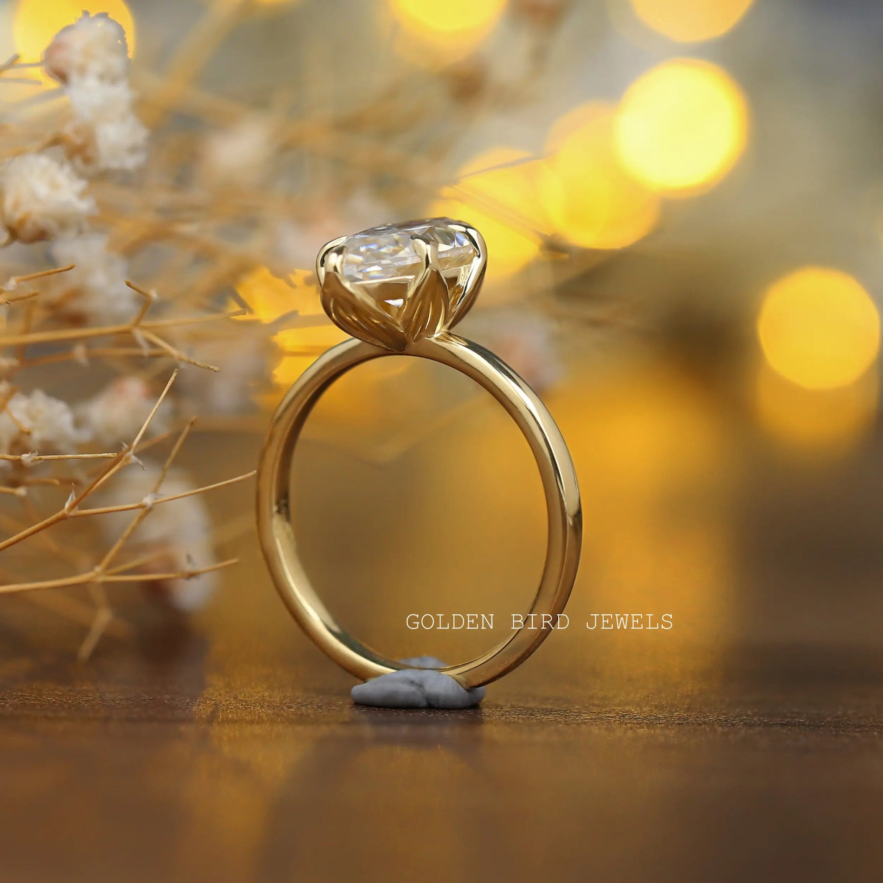 [Solitaire Moissanite Engagement Ring Crafted With Yellow Gold]-[Golden Bird Jewels]