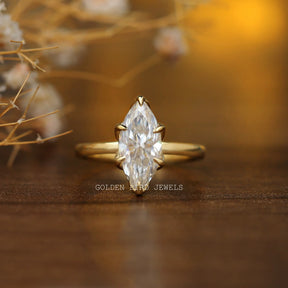 [2.75 Carat Marquise Cut Solitaire Moissanite Engagement Ring]-[Golden Bird Jewels]