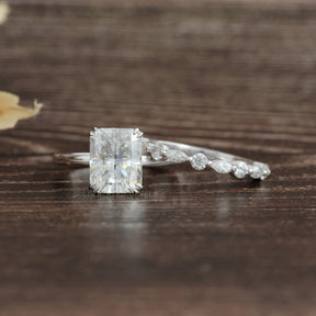 [Radiant cut moissanite half eternity wedding ring]-[Goldden Bird Jewels]