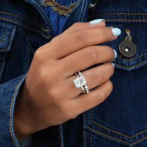 Colorless Radiant Cut Moissanite Half Eternity Matching Band