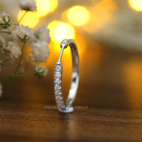 Standing View Of Round Cut Moissanite Half Eternity Dainty Wedding Band