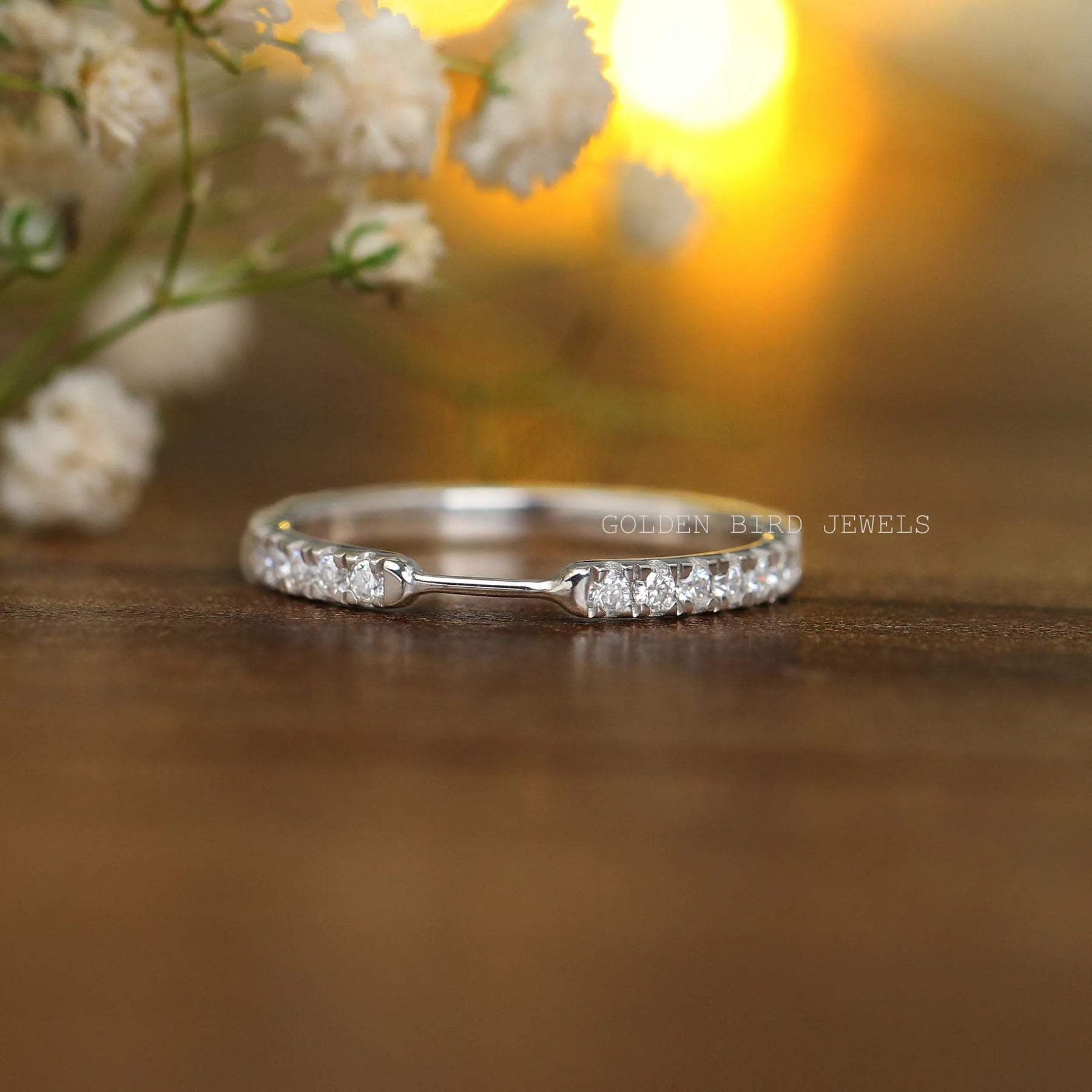 Colorless Round Moissanite Half Eternity Stackable Notch Band