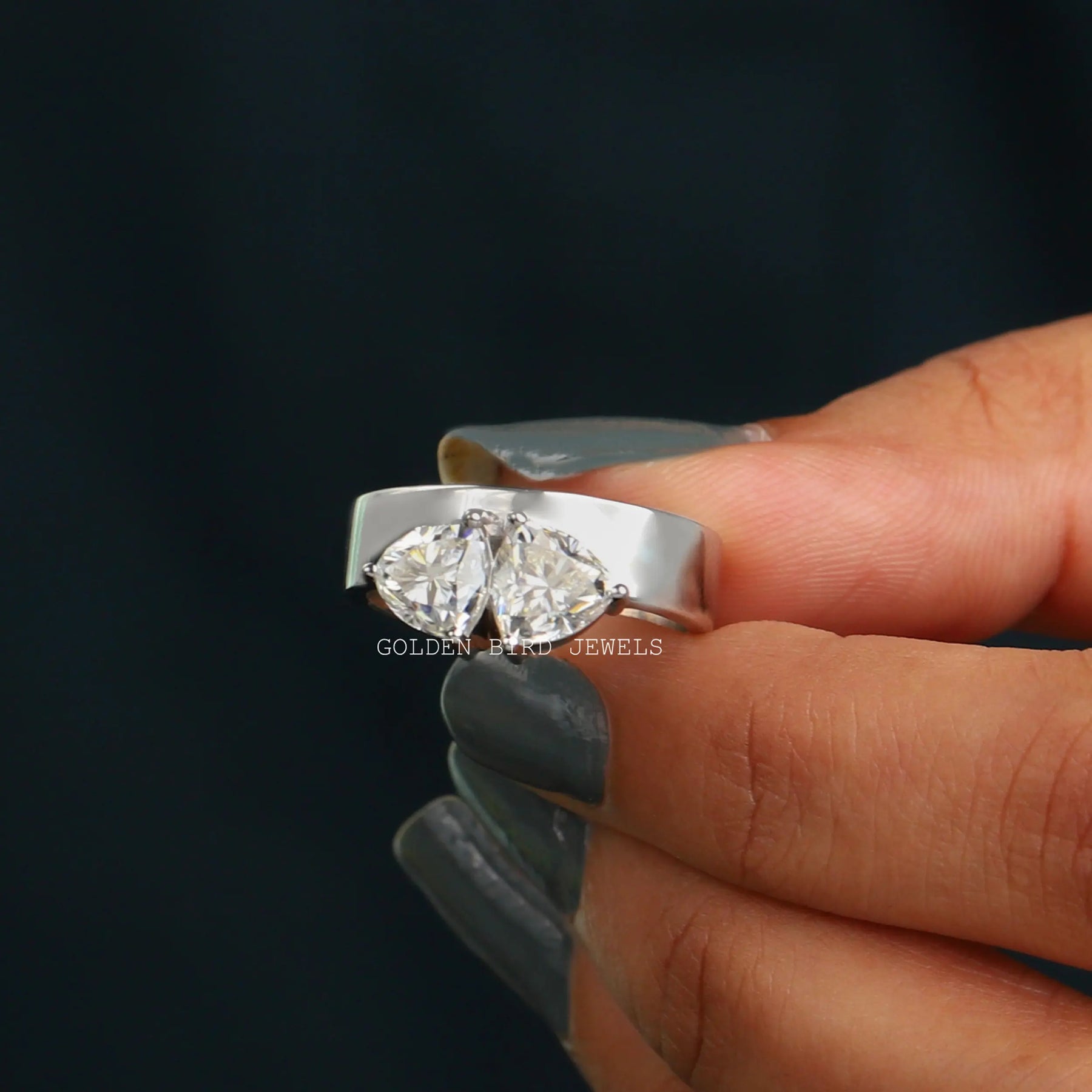 Trillion Cut Two Stone Moissanite Engagement Ring