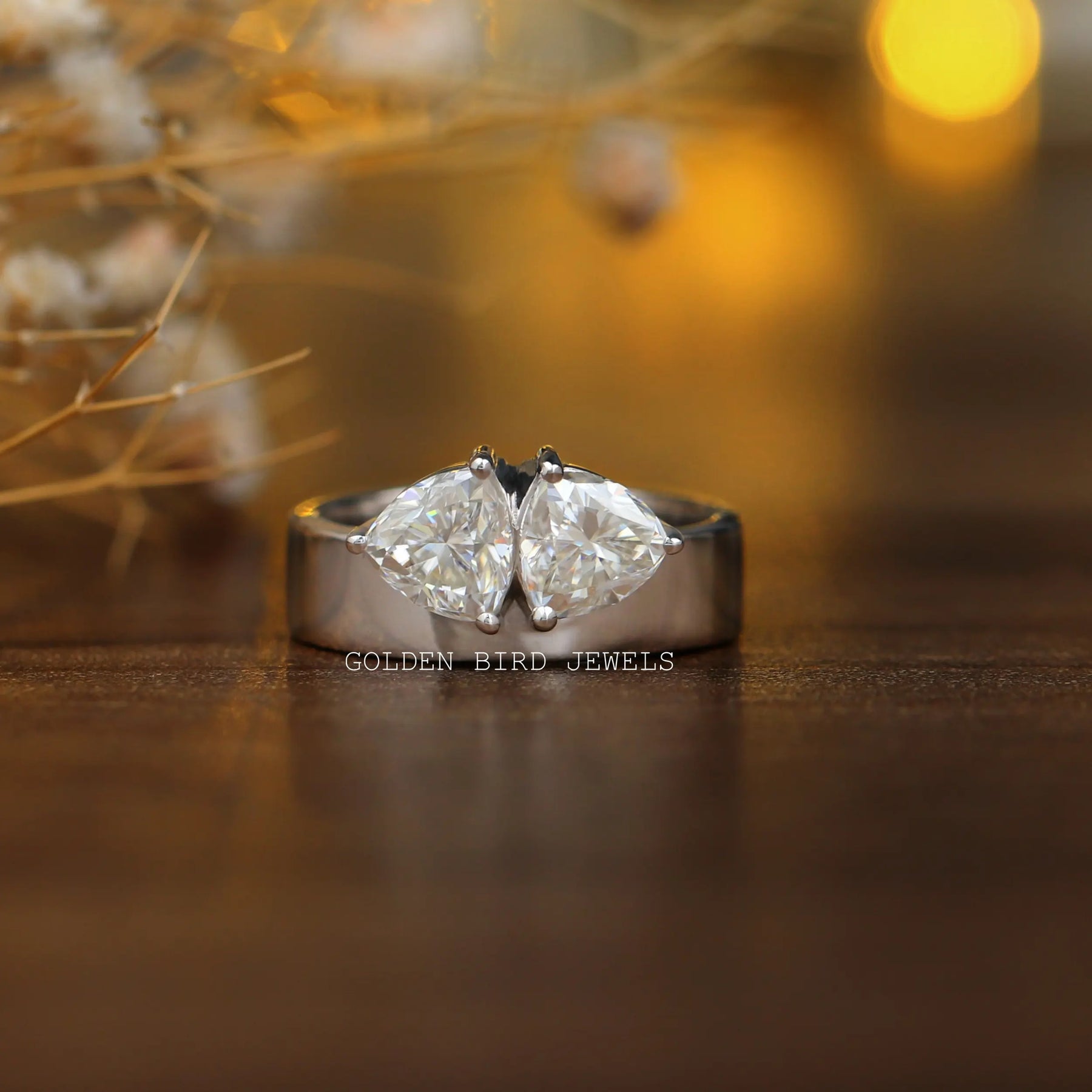 Trillion Cut Two Stone Moissanite Engagement Ring