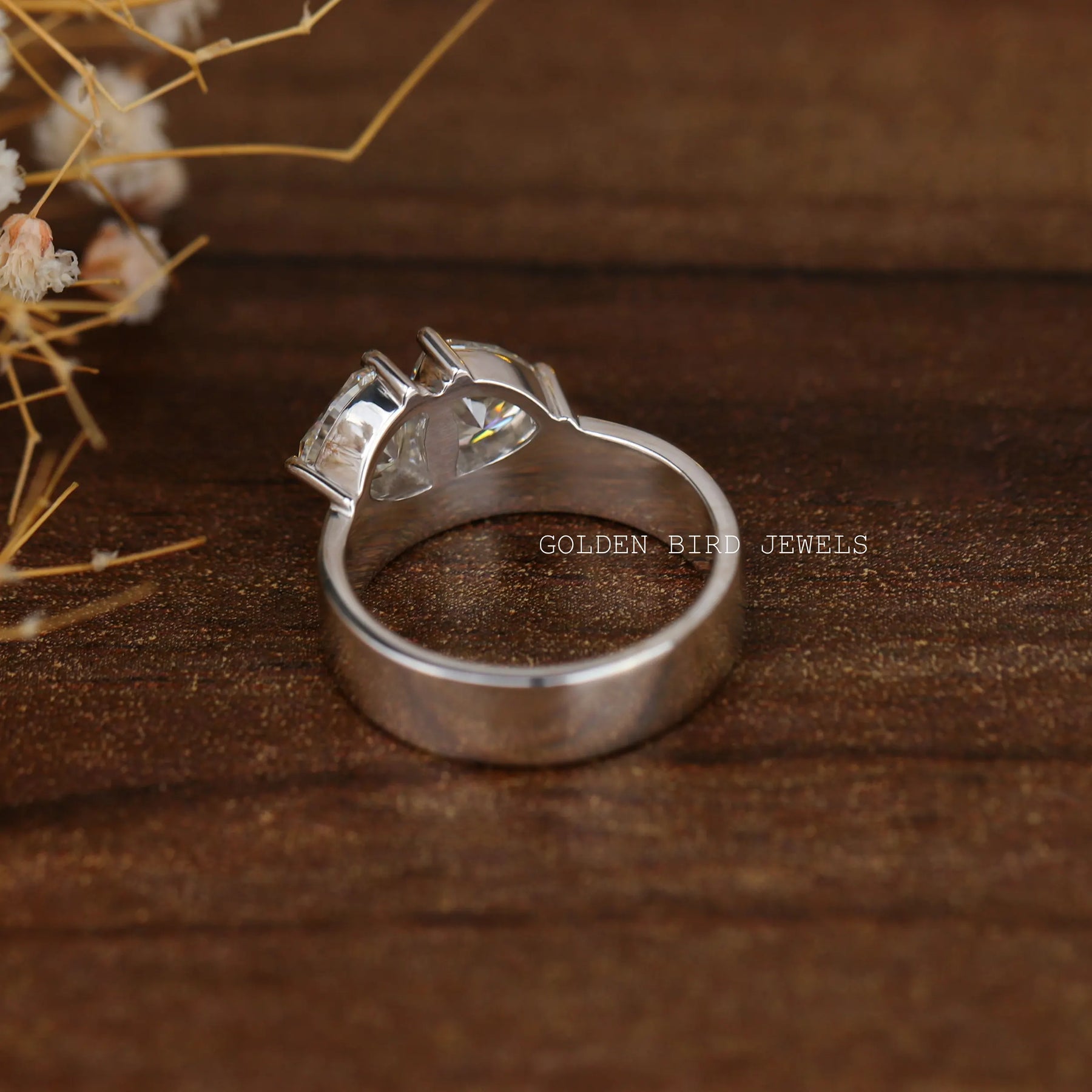 Trillion Cut Two Stone Moissanite Ring