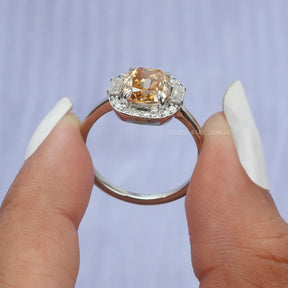 [Criss cut moissanite ring made of baguette and round cut stones]-[Golden Bird Jewels]