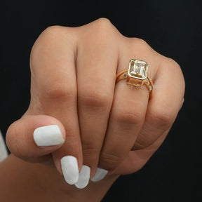[Moissanite Criss Cut Solitaire Bezel Set Engagement Ring]-[Golden Bird Jewels]