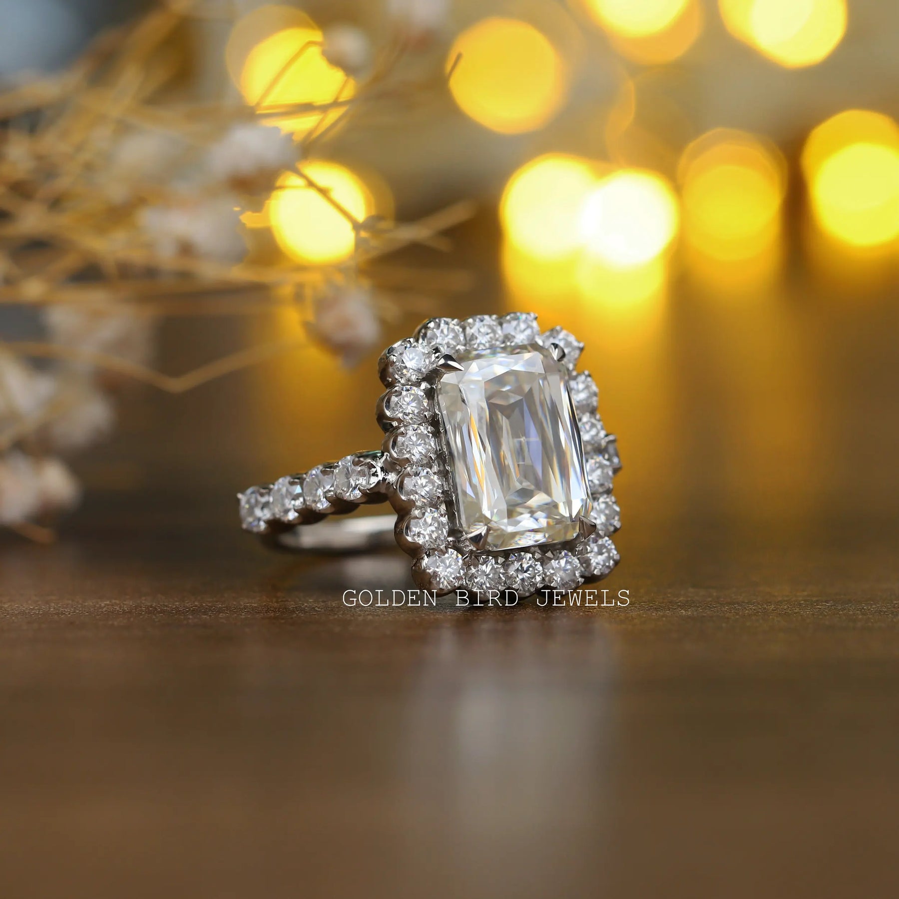 Excellent Side View Of 6.60 CT Criss Cut Moissanite Cluster Halo Ring