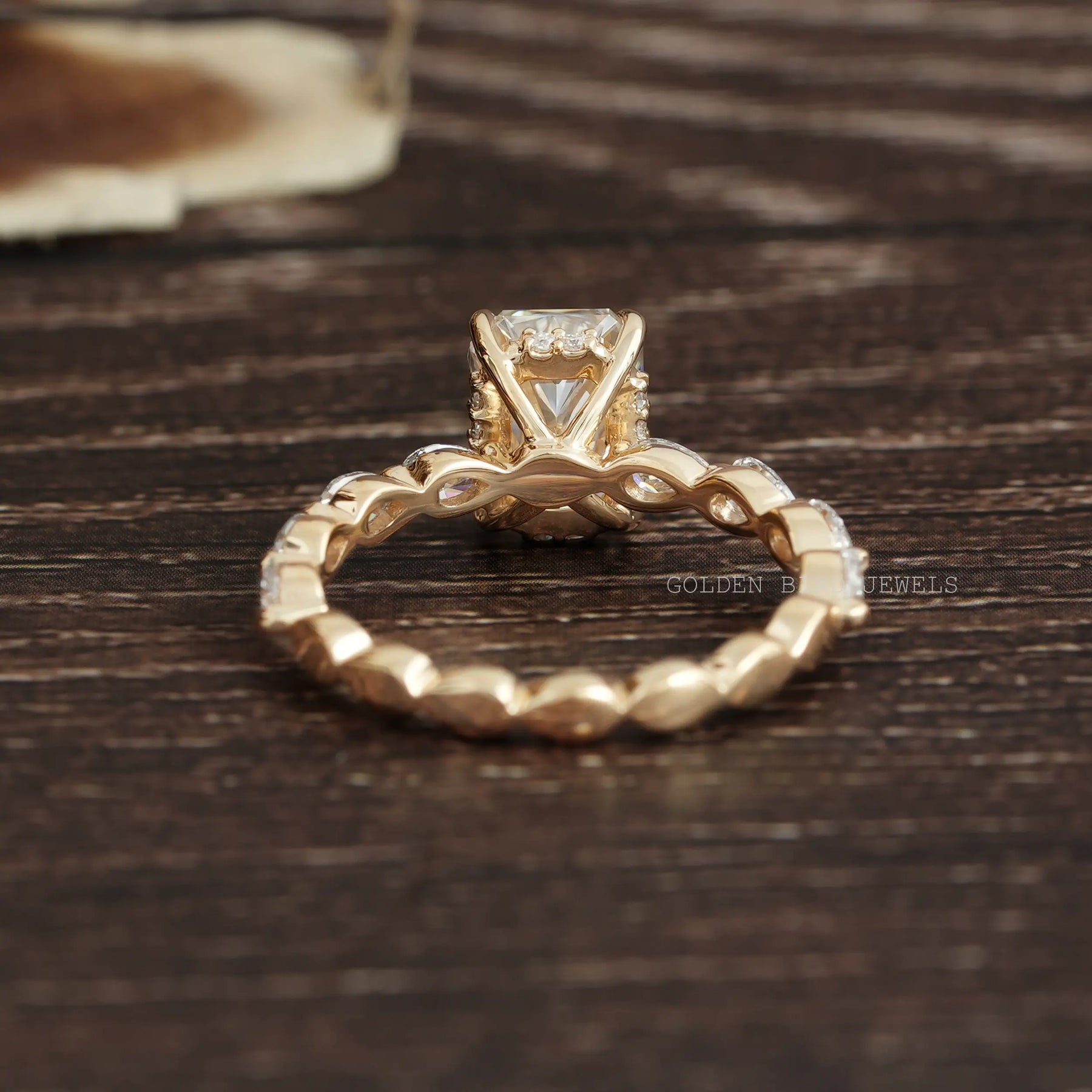 [Moissanite Crushed Ice Radiant Cut Ring In Solid Gold]-[Golden Bird Jewels]