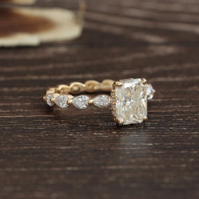 View of Crushed Ice Radiant Cut Hidden Halo Ring In Yellow Gold