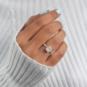 View of Moissanite Crushed Ice Radiant Cut Engagement Ring In Finger