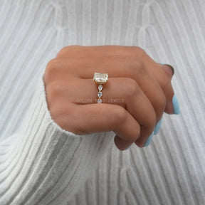View of Radiant Cut Hidden Halo Luxury Ring In Finger