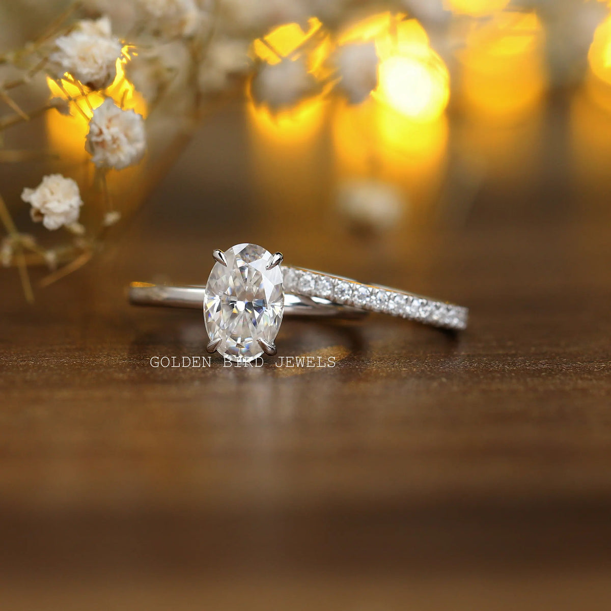 [Oval Cut Moissanite Bridal Wedding Ring Set]-[Golden Bird Jewels]
