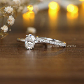 [Oval Cut Moissanite Wedding Bridal Ring Set]-[Golden Bird Jewels]