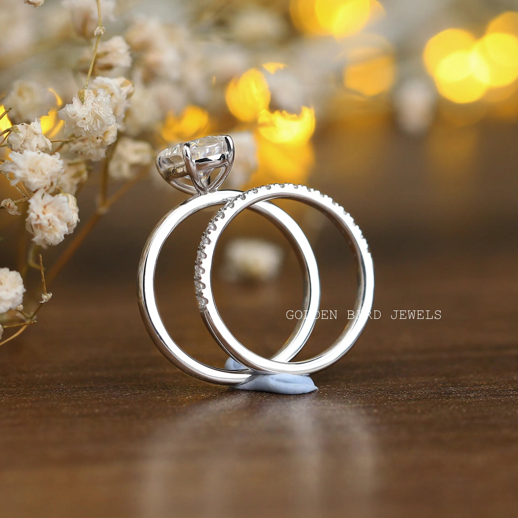 [Oval Cut Half Eternity Wedding Ring Set in White Gold]-[Golden Bird Jewels]