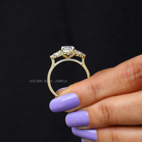 Front Back Side View Of Brilliant Oval Cut Moissanite Cluster Engagement ring