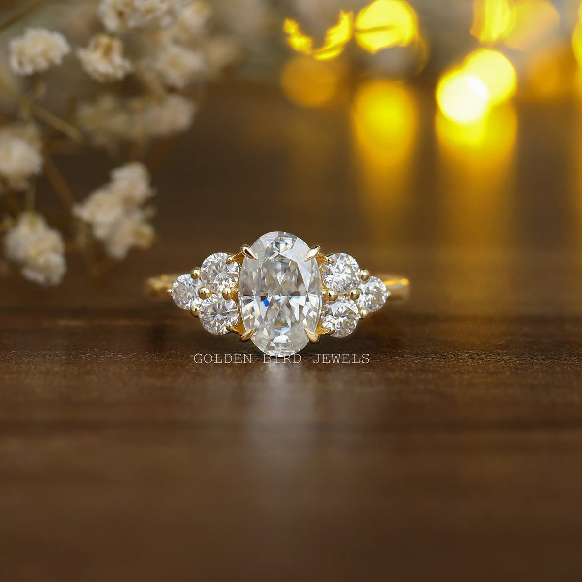 Colorless Crushed Ice Oval Cut Moissanite 7 Stone Engagement Ring