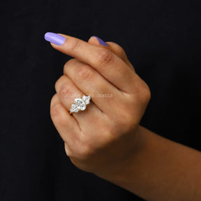 Colorless Oval Cut Moissanite Cluster Engagement Ring