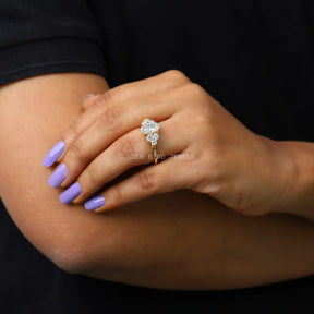 In Finger Side View Of Oval Cut Moissanite Cluster Ring
