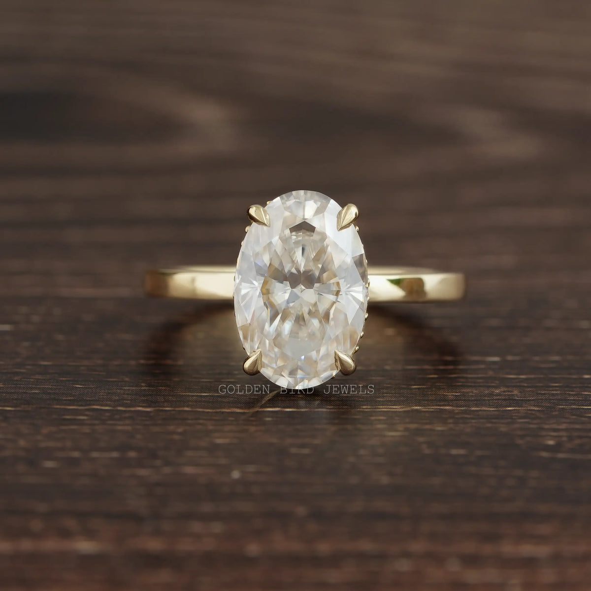 [Solitaire Oval Cut Moissanite Hidden Halo Moissanite Ring]-[Golden Bird Jewels]