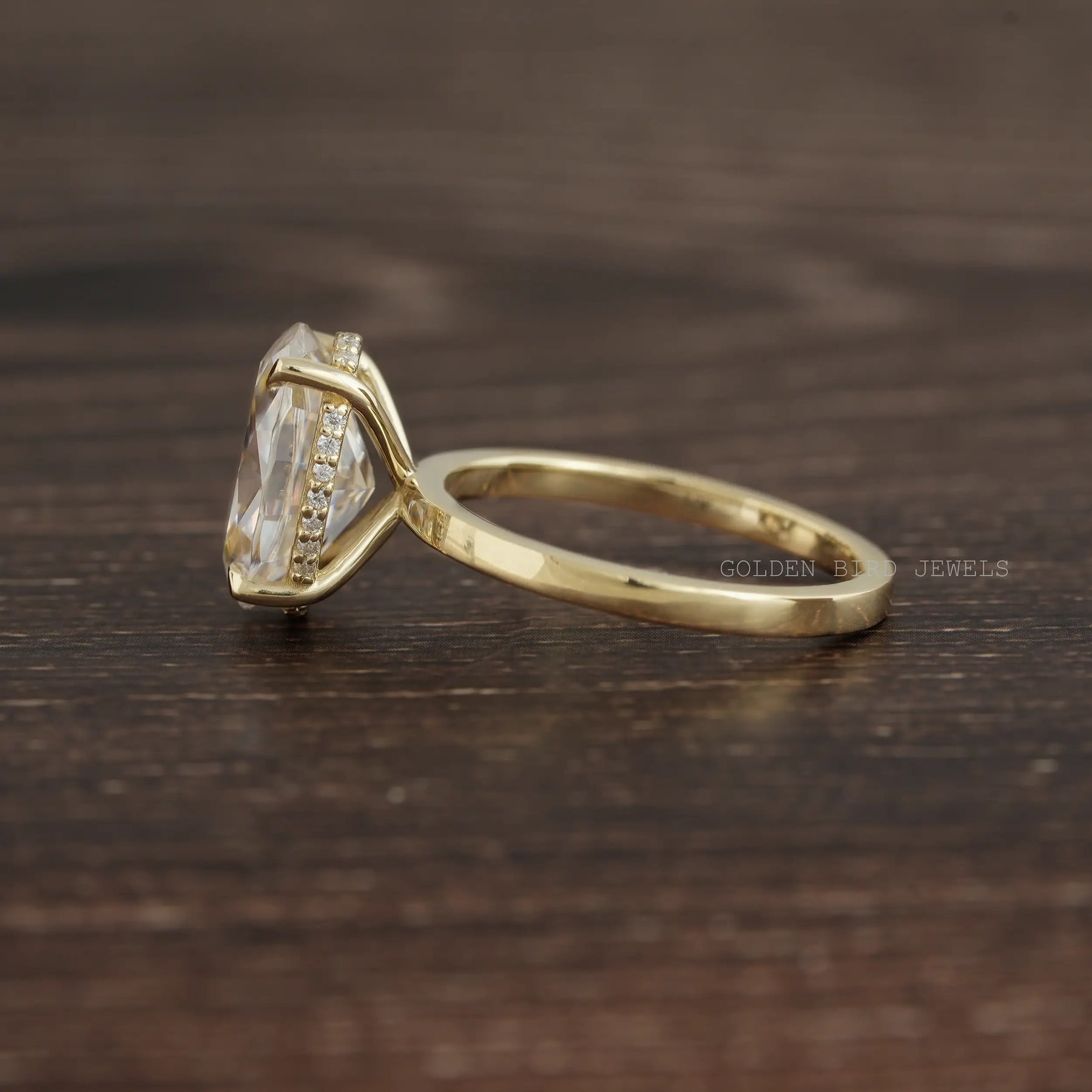 [Moissanite Oval Cut Solitaire Ring In Yellow Gold]-[Golden Bird Jewels]