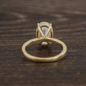 Crushed Ice Oval Solitaire Moissanite Hidden Halo Ring